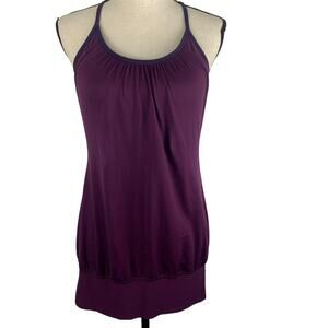 Lululemon No Limits Tank Top Plum Hyper Stripe Athletic Built in Bra Womens